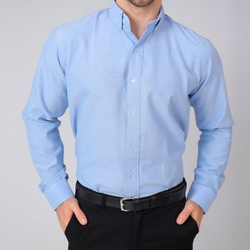 Camisa mangas largas celeste, beige y rojo
