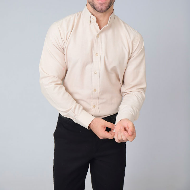 Camisa mangas largas celeste, beige y rojo - Lotus Textil Uniformes Empresariales Paraguay